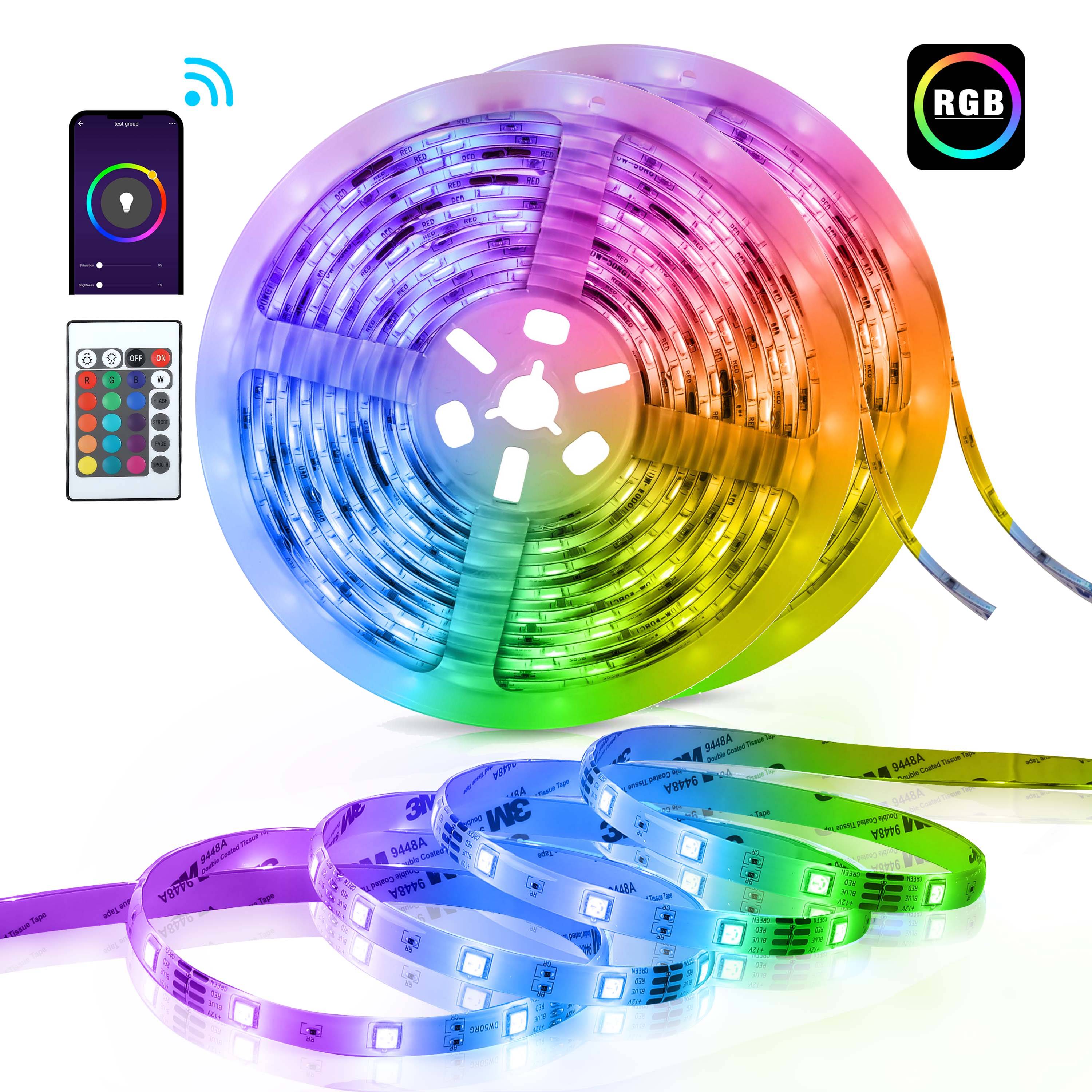 Teckin RGB LED Strip Lights, 32.8ft Strips Works with Alexa and Google Assistant, App Control Sync Color Changing LED Lights for Bedroom Decoration, Kitchen, Party, Ceiling, 300 LEDs SL07